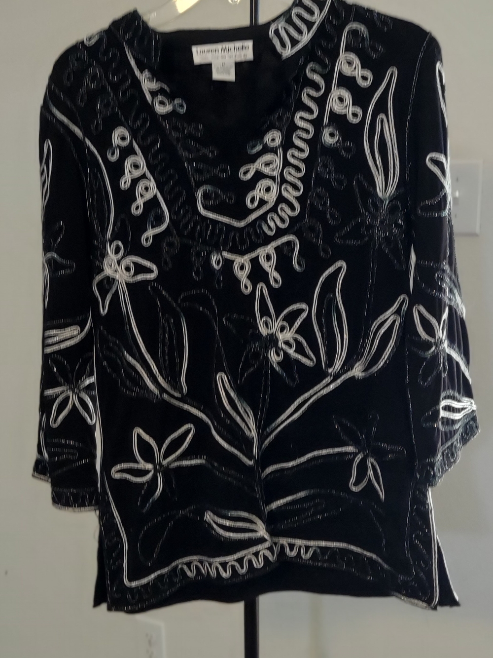 Lauren Michelle Black Tunic with White Embroidery